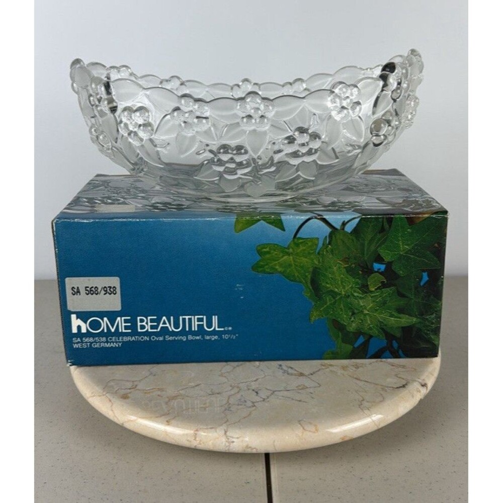 Home Beautiful Celebration Floral Glass Oval Bowl West Germany SA 568/938